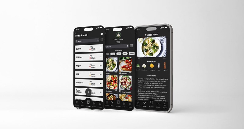 Fridge Friend food-inventory app screens on phone
